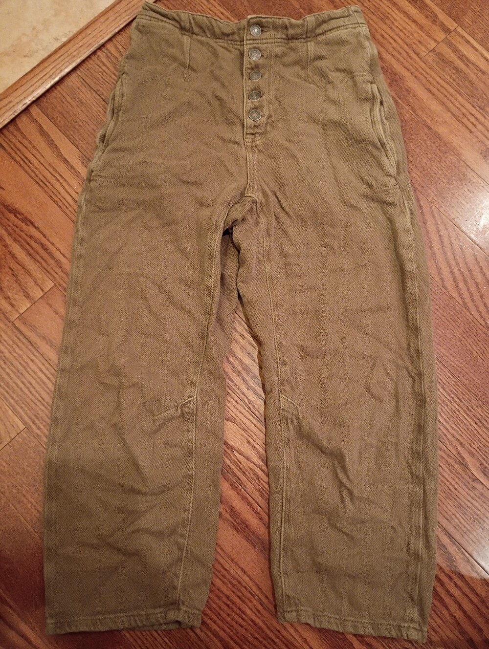 We The Free Tan Button-Fly Barrel Leg Trousers